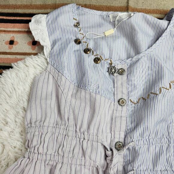 Forla Paris Women's Mixed Medium Stripe Eyelet Lace Boho Nautical Preppy Women's - Picture 3 of 9